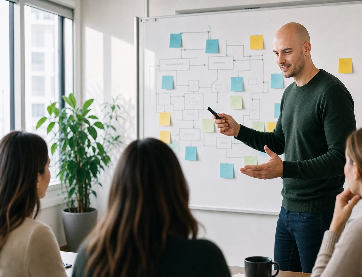 KI-Workflow Besprechung am Whiteboard